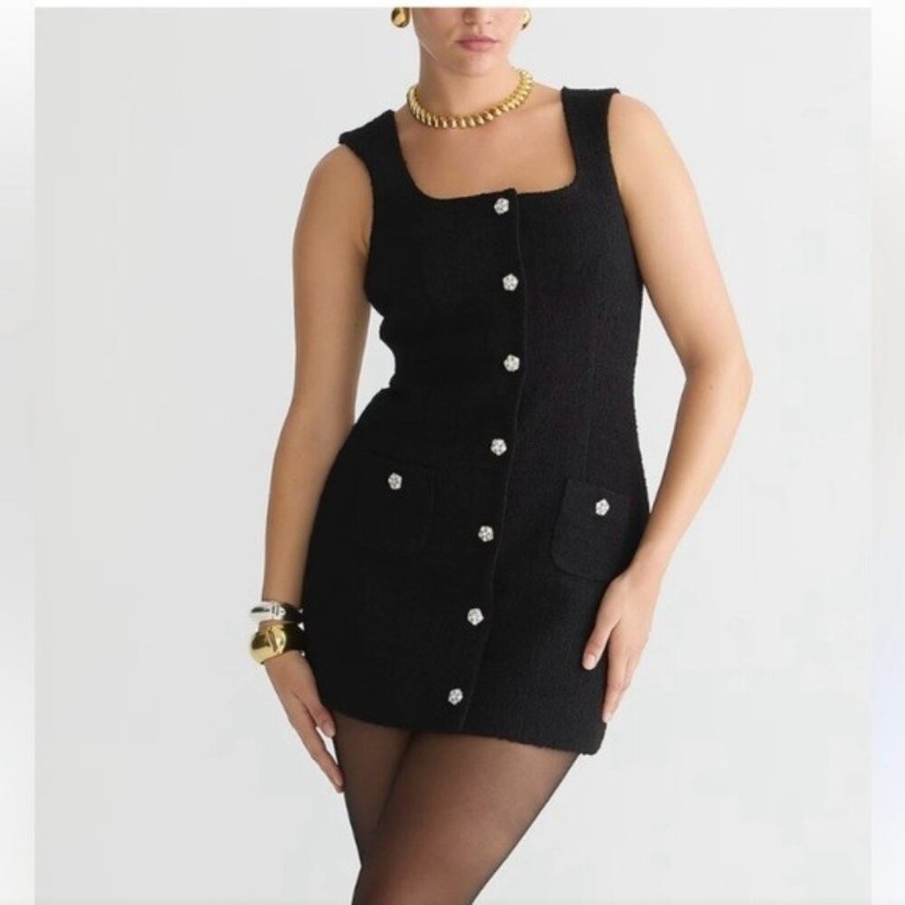 NWT J.Crew Sophia Sleeveless Mini in Black Tweed Jewel Buttons Dress 14 - Picture 2 of 8